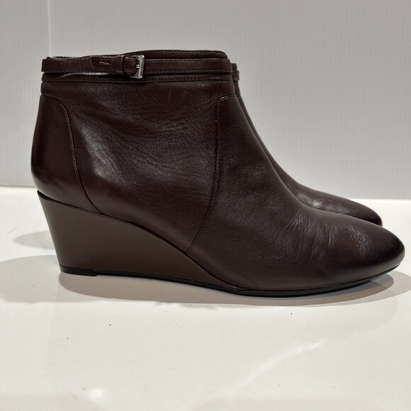 Naturalizer Brown Leather Wedge Zip Ankle Boots N5 Contour Women's 9.5 - Picture 1 of 11